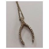 Sterling Silver Gold Tone Rhinestone Wishbone Necklace