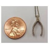 Sterling Silver Gold Tone Rhinestone Wishbone Necklace