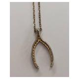 Sterling Silver Gold Tone Rhinestone Wishbone Necklace