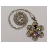 Sterling Silver Multi-Color Gemstone Necklace Pendant