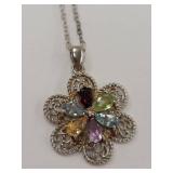 Sterling Silver Multi-Color Gemstone Necklace Pendant