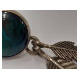 Sterling Silver Feather Earrings with Green Stone