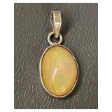 Sterling Silver Oval Opal Pendant Tested
