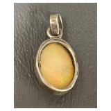 Sterling Silver Oval Opal Pendant Tested