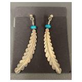 Sterling Silver Feather Earrings with Turquoise