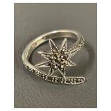 Sterling Silver Star Marcasite Ring 925 Tested
