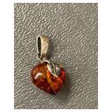 Sterling Silver Heart Amber Pendant 925