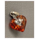 Sterling Silver Heart Amber Pendant 925