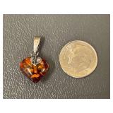 Sterling Silver Heart Amber Pendant 925