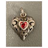 Sterling Silver Heart Pendant with Red Gemstone