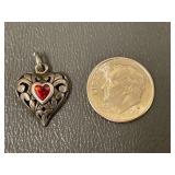 Sterling Silver Heart Pendant with Red Gemstone