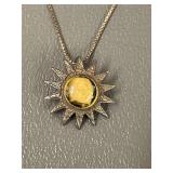 Sterling Silver Sunburst Pendant Necklace 925