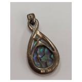 Sterling Silver Abalone Shell Pendant with Gem Accent
