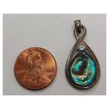 Sterling Silver Abalone Shell Pendant with Gem Accent