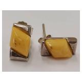 Sterling Silver Yellow Stone Earrings