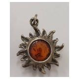 Vintage Amber Sun Pendant in Sterling
