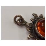Vintage Amber Sun Pendant in Sterling