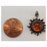 Vintage Amber Sun Pendant in Sterling