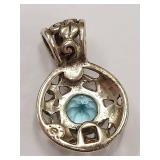 Sterling Silver Pendant with Blue Gemstone Centerpiece