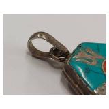 Sterling Silver Pendant with Turquoise and Coral Stone Inlays