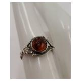 Elegant Sterling Silver Ring with Amber Stone