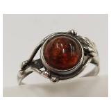 Elegant Sterling Silver Ring with Amber Stone