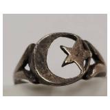 Vintage Sterling Silver Crescent Moon Star Ring
