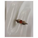 Vintage Sterling Silver Amber Leaf Motif Ring