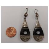 Vintage Teardrop Tuareg Ebony and Sterling Silver Earrings