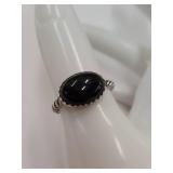 Elegant Sterling Silver Ring with Black Cabochon Stone