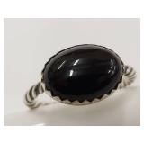 Elegant Sterling Silver Ring with Black Cabochon Stone