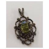 Vintage Sterling Silver Pendant with Green Gemstone