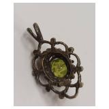 Vintage Sterling Silver Pendant with Green Gemstone