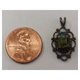 Vintage Sterling Silver Pendant with Green Gemstone