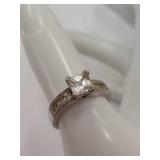 Elegant Sterling Silver Ring with Square Solitaire Stone