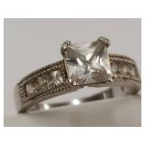 Elegant Sterling Silver Ring with Square Solitaire Stone