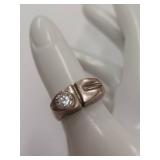 Heavy Vintage Sterling Silver Ring with Clear Stone Accent