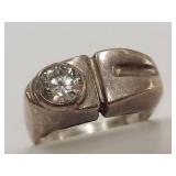 Heavy Vintage Sterling Silver Ring with Clear Stone Accent