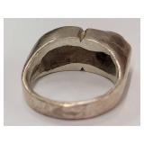 Heavy Vintage Sterling Silver Ring with Clear Stone Accent