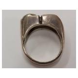 Heavy Vintage Sterling Silver Ring with Clear Stone Accent