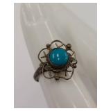 Vintage Sterling Silver Turquoise Floral Ring