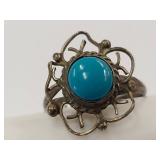 Vintage Sterling Silver Turquoise Floral Ring
