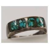 Vintage Sterling Silver Turquoise Inlay Ring