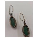 Sterling Silver Green Stone Dangle Earrings