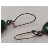 Sterling Silver Green Stone Dangle Earrings