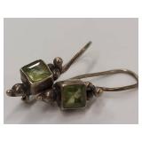 Vintage Sterling Silver Earrings Green Gemstones