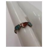 Vintage Sterling Silver Ring with Turquoise and Coral Inlay