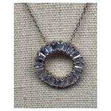 Sterling Silver Necklace with Baguette Cut Pendant