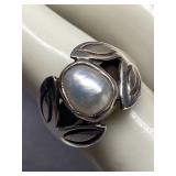 Vintage Sterling Silver Pearl Ring 925