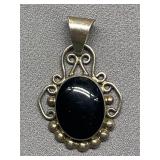 Vintage Sterling Silver Onyx Pendant